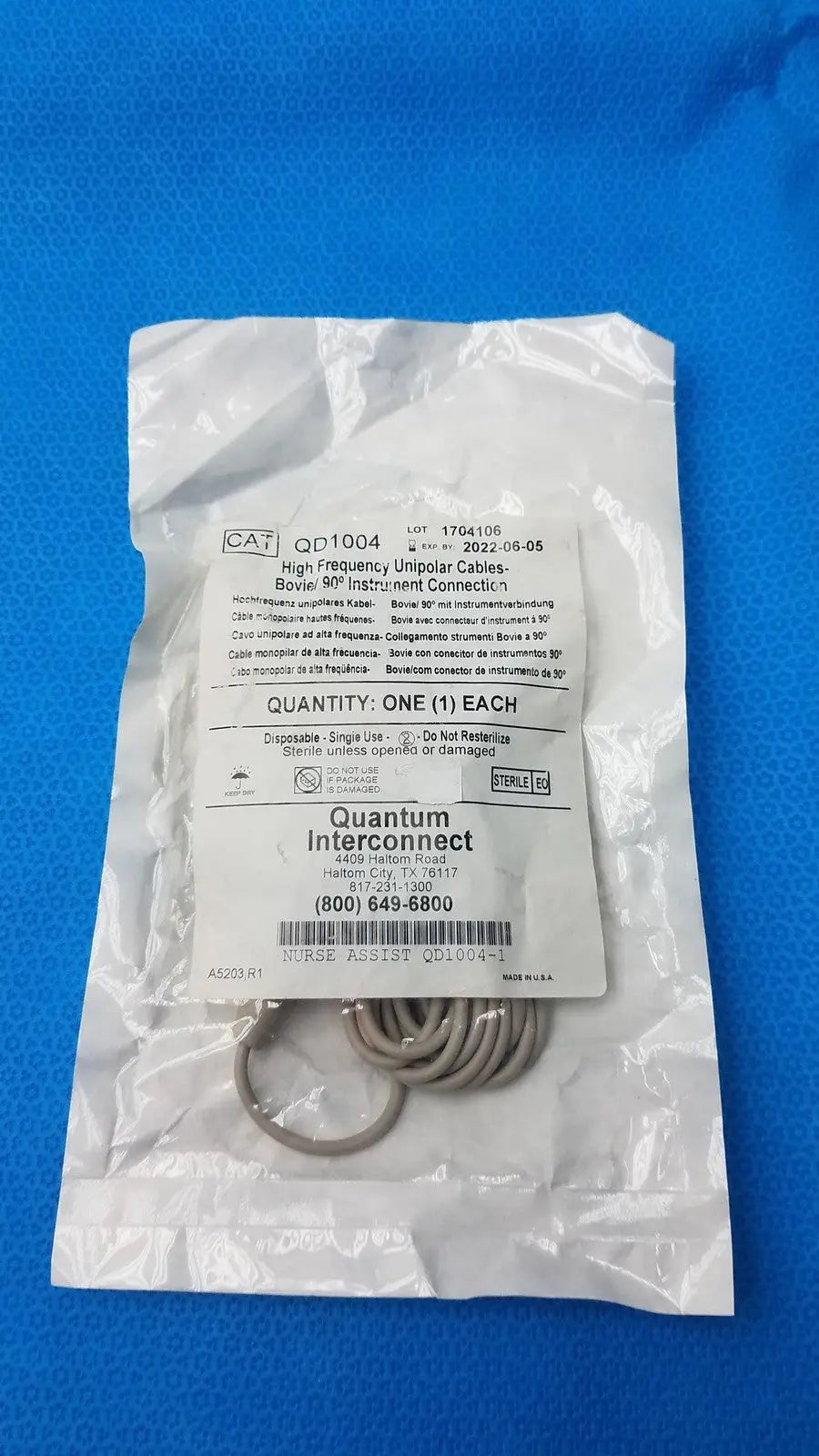 Quantum QD1004 High Frequency Unipolar Cable – Bovie Compatible Electrosurgical Cable, second-hand product photo 3