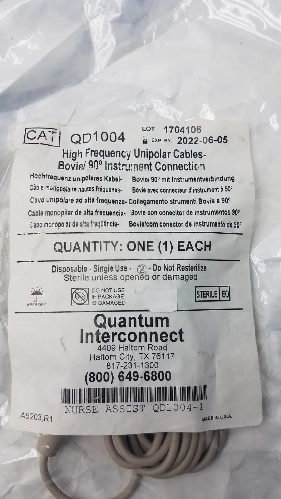 Quantum QD1004 High Frequency Unipolar Cable – Bovie Compatible Electrosurgical Cable, second-hand product photo 4