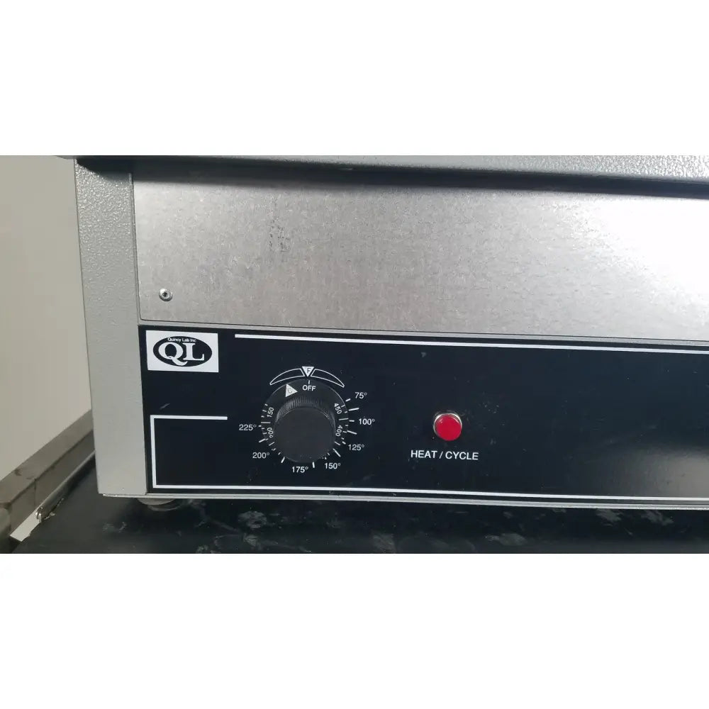 Stainless steel quincy lab 30gc gravity convection lab oven with black control panel and temperature dial