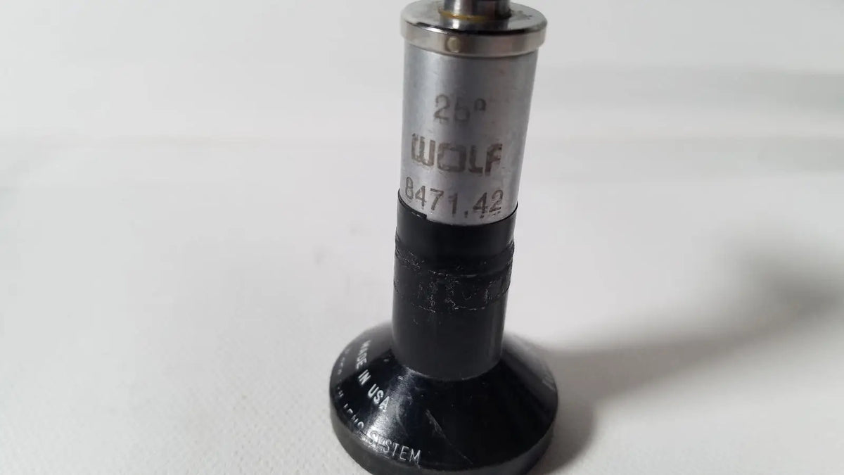 Silver and black wolf 25 degree precision angle gauge with engraved markings for degree rigid arthroscope R wolf 8471.42