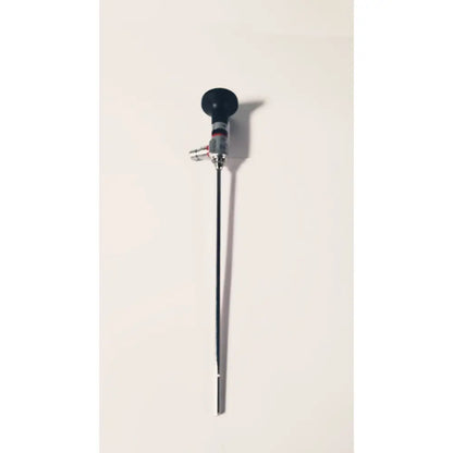 Black-handled rwolf 8880.433 panoview 25 degree rigid arthroscope with slender metallic shaft and silver-colored joints