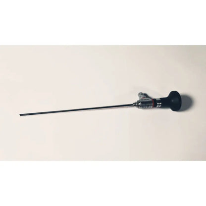 Black-handled R.Wolf 8880.433 Panoview 25 degree rigid arthroscope with a slender metallic shaft and silver joints for reuse medical