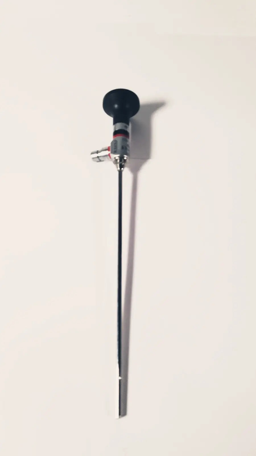 Black-handled rwolf 8880.433 panoview 25 degree rigid arthroscope with slender metallic shaft and silver-colored joints