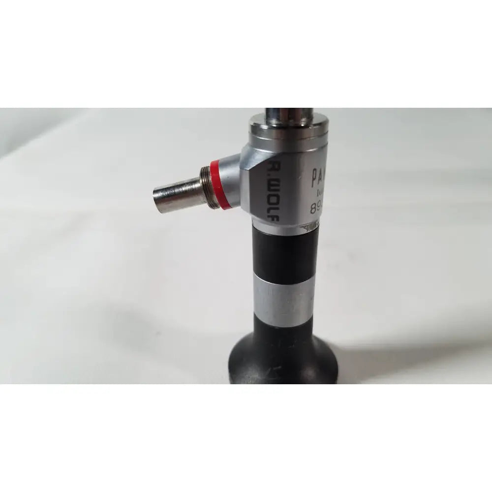 Silver and black rwolf 8934.441 panoview 10mm degree rigid lumina endoscope with red accent ring and metallic body