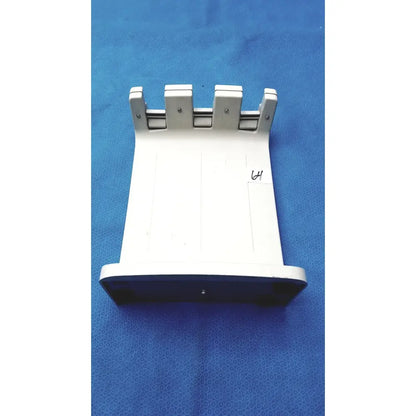 White and black plastic document holder with four vertical slots for papers in rainin e3 rapid charge stand