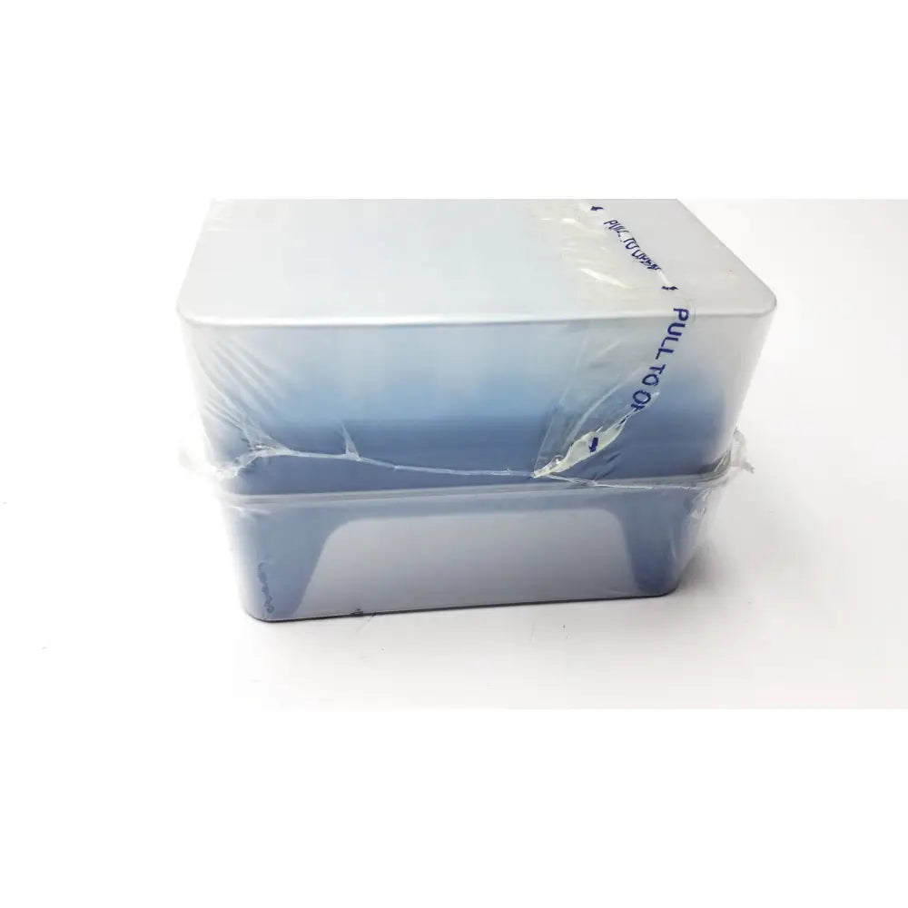 Stacked translucent blue plastic rainin hr-1000 liftcover storage containers with white lid for reuse medical tips