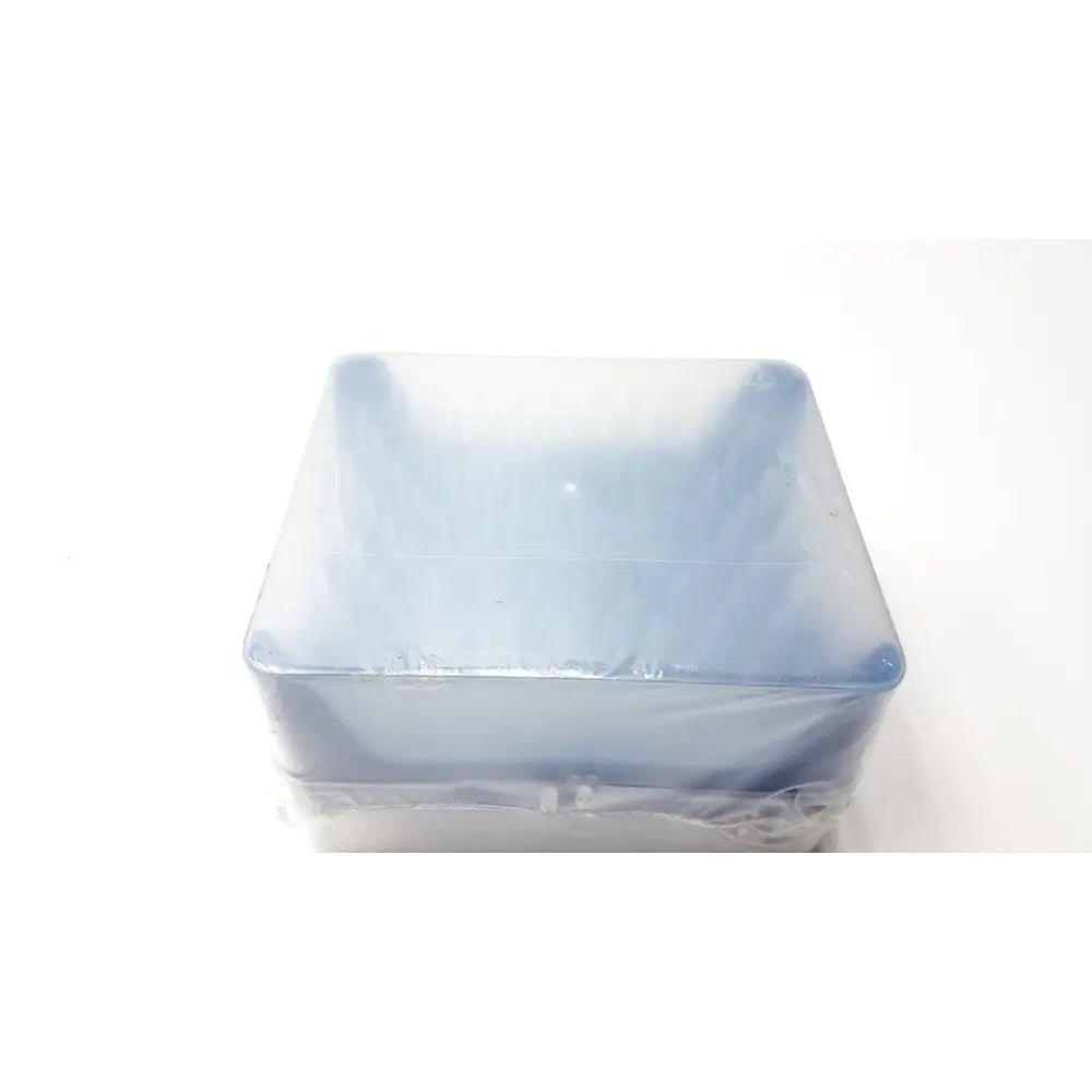A translucent blue plastic container of rainin hr-1000 liftcover with 100 tips per rack wrapped in clear plastic film