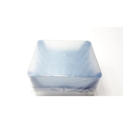 A translucent blue plastic container of rainin hr-1000 liftcover with 100 tips per rack wrapped in clear plastic film