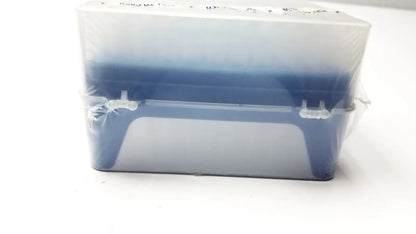 Blue plastic storage box with clear wrap for rainin hr-1000 liftcover containing 100 tips per rack