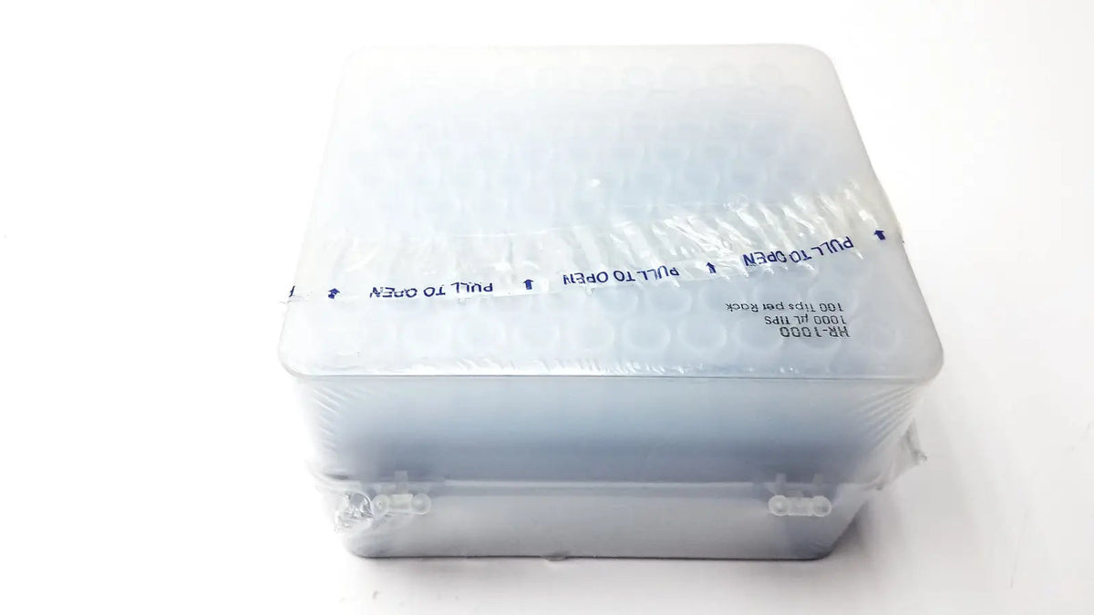 Rainin hr-1000 liftcover box of 1000 microliter tips in transparent plastic packaging for reuse medical applications