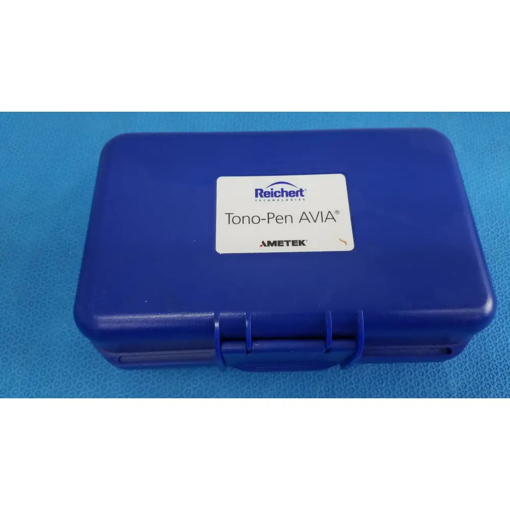 Blue plastic case for reichert tono pen avia applanation tonometer protects the device for safe storage and transport