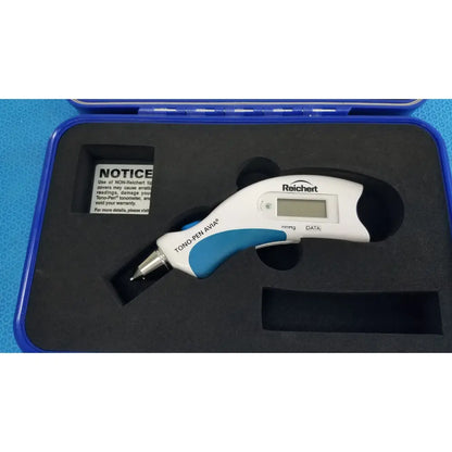 Reichert 230590 tono pen avia applanation tonometer in white and blue with ergonomic design and lcd screen for readings