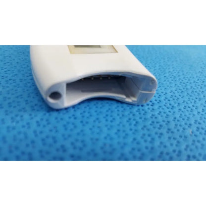 White plastic pulse oximeter with rectangular screen and sensor contacts for Reichert tono pen avia handheld tonometer case