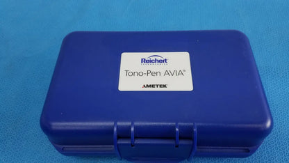Blue plastic case for the reichert tono pen avia handheld tonometer by ametek for secure storage and portability