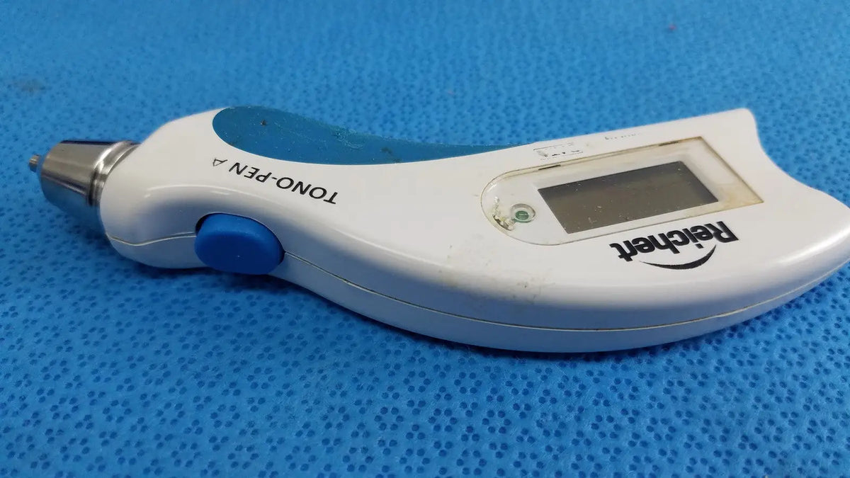 Reichert 230590 tono pen avia handheld tonometer in white and blue with digital display and carrying case