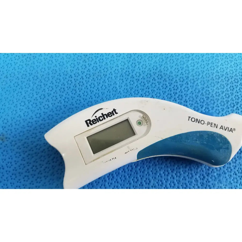 White and blue reichert tono pen avia handheld tonometer with digital display and protective case for eye pressure measurement