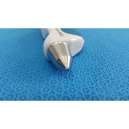 Reichert tono pen avia handheld tonometer in white and teal with metallic cone-shaped tip and carrying case