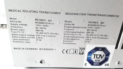 REO Reomed 600 IEC/EN60601-1 Medical Isolating Transformer 3rd Edition Medical Isolating Transformer, second-hand product photo 7