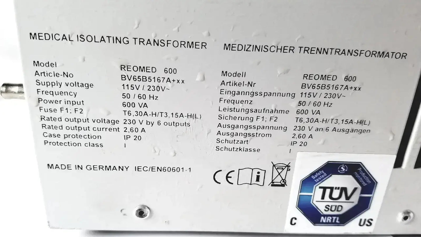 REO Reomed 600 IEC/EN60601-1 Medical Isolating Transformer 3rd Edition Medical Isolating Transformer, second-hand product photo 7
