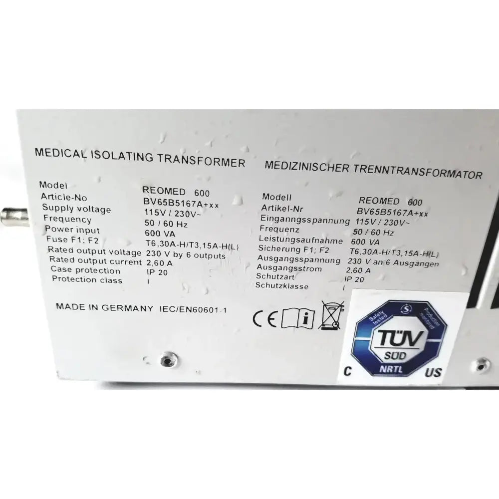 REO Reomed 600 IEC/EN60601-1 Medical Isolating Transformer 3rd Edition Medical Isolating Transformer, second-hand product photo 7