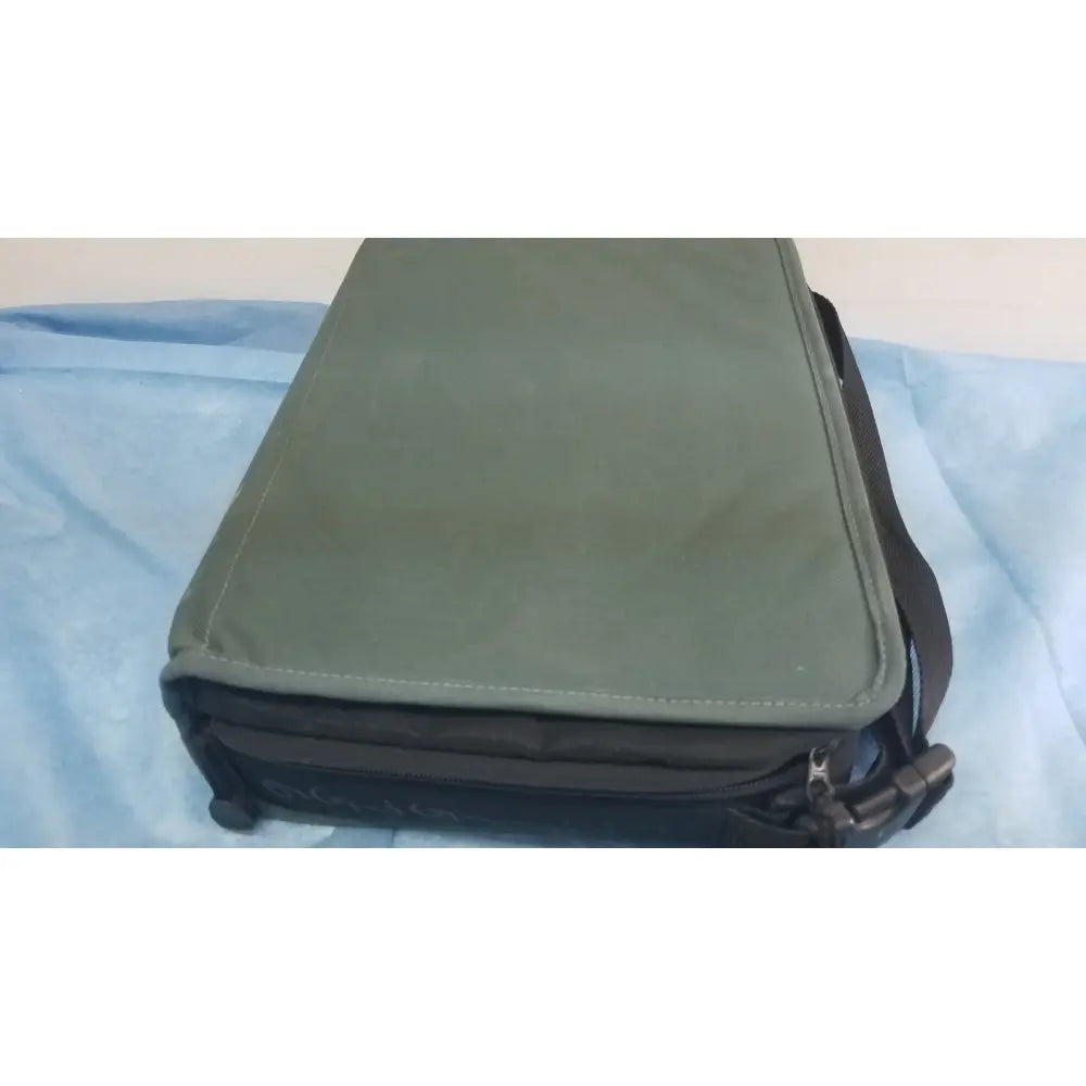 Olive green fabric laptop sleeve with black zipper and adjustable strap for respironics alice pdx ref portable sleep system
