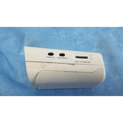 White plastic respironics alice pdx portable sleep diagnostic system with labeled thoracic and abdominal sensors ref 1043941