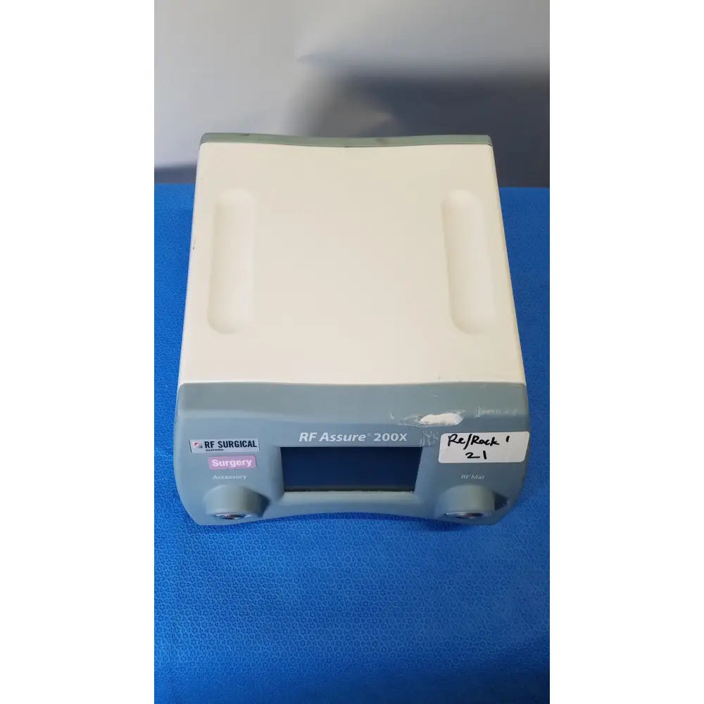 Gray and white rf assure detection console model 200x surgical device with digital display for precise medical detection