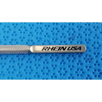 Silver metallic titanium lindstrom star manipulator with textured grip and rhein usa engraving on handle