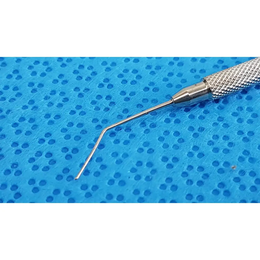 Silver lindstrom star manipulator with textured grip handle and fine curved titanium tip for precise surgical use