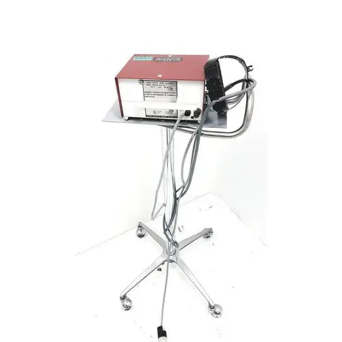 Richard Wolf 4046.00 fiber light projector industrial machine in red and silver with metal stand on wheels