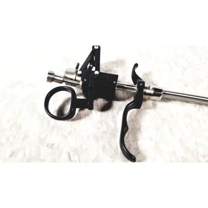 Black and silver surgical instrument with ergonomic handles of richard wolf m821800 resectoscope designed for reuse medical use