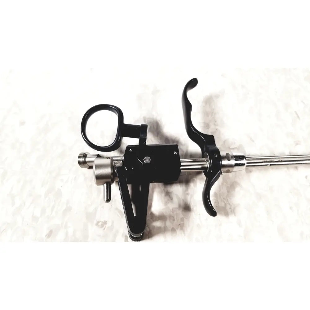 Black and silver richard wolf m821800 resectoscope with ergonomic handles and long metallic shaft for reuse medical use