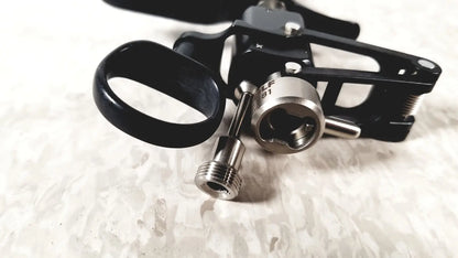 Black and silver metal camera rig with circular clamp mechanism for richard wolf m821800 resectoscope reuse medical use