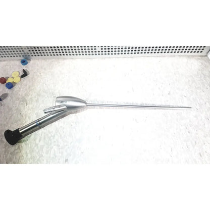 Silver surgical mini cystoscope with black grip and metallic shaft in richard wolf 8585.024 mini cystoscope tray