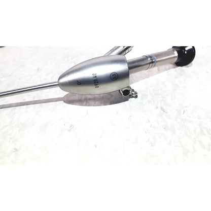 Silver surgical endoscope with sleek metallic body and black-tipped handle in richard wolf 8585.024 mini cystoscope tray
