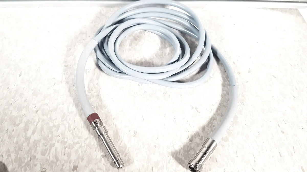 Gray coiled audio cable with metallic xlr connectors and red band for richard wolf 8585.024 mini cystoscope tray