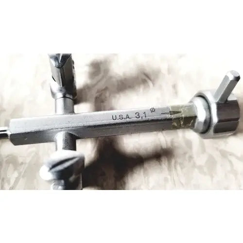 Silver metal pipe threading tool with engraved usa on richard wolf 8852.03 sheath for reuse medical applications