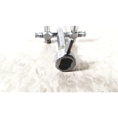 Silver metallic tool with hexagonal sockets and threaded ends for richard wolf 8852.03 sheath reuse medical applications