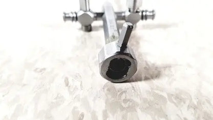 Silver metallic tool with hexagonal sockets and threaded ends for richard wolf 8852.03 sheath reuse medical applications
