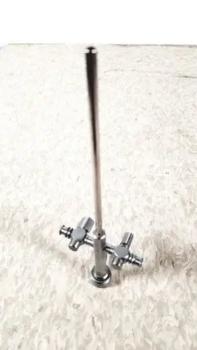 A sleek chrome finished metal faucet with tall spout and dual handles for reuse medical use by richard wolf 8852.03 sheath
