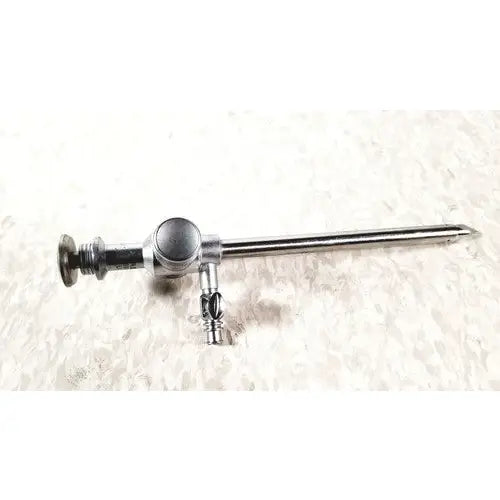 Silver Richard Wolf 8933.01 scope sheath with trocar endoscope featuring a long shaft and rounded handle for reuse medical use