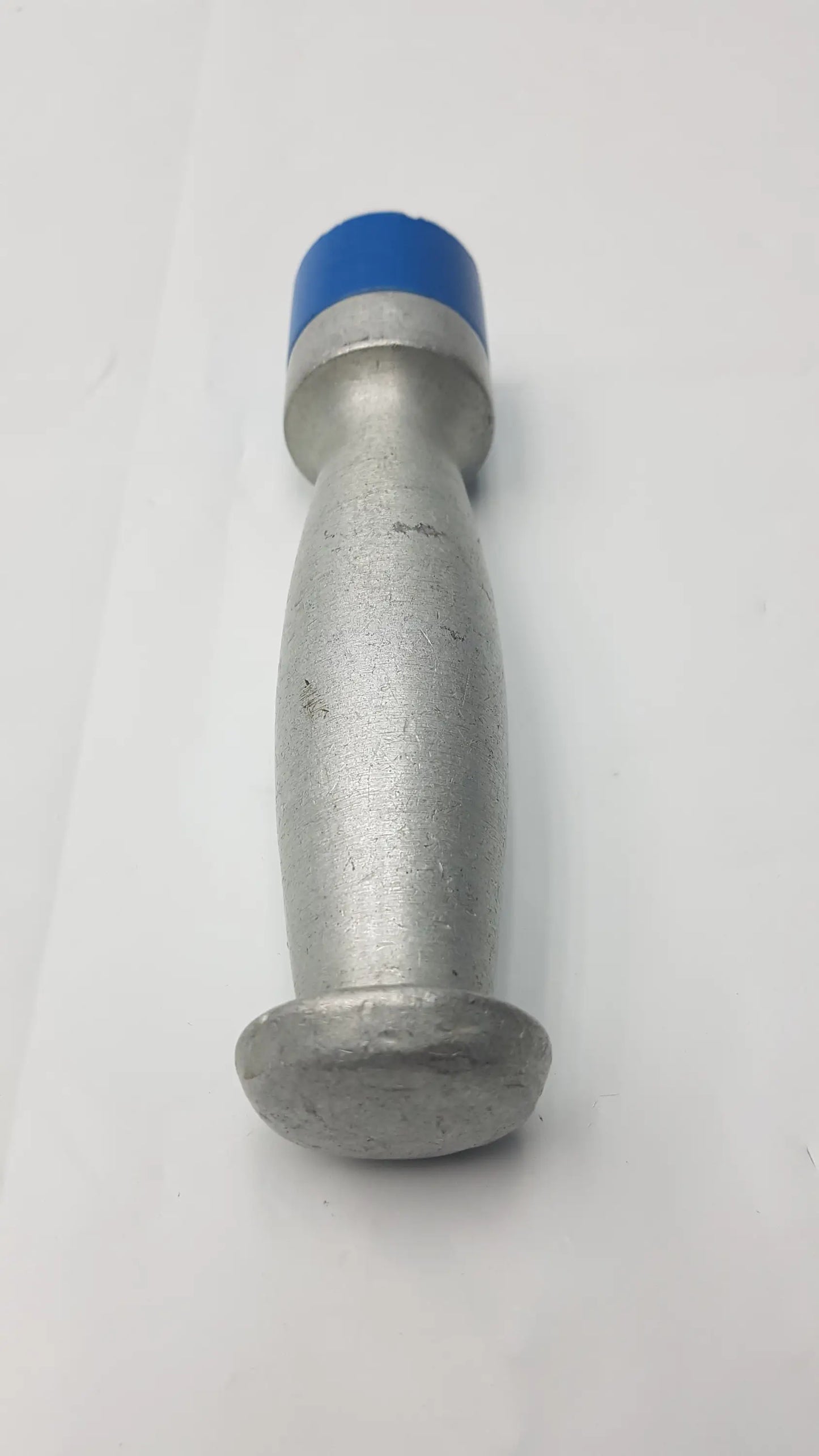 Silver metallic femoral head driver with a blue plastic cap for orthopedic surgical use by Richards model 11-1560