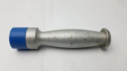 Silver metallic fire hose nozzle with bright blue cap used as orthopedic surgical femoral head driver tool