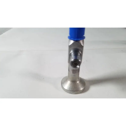 Richards wolf blue-handled metal spray nozzle with silver metallic body and threaded connection for reuse medical use