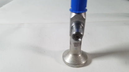Richards wolf blue-handled metal spray nozzle with silver metallic body and threaded connection for reuse medical use