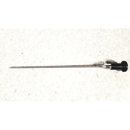 Silver rigid cystoscope 94509 with black handle and metallic tip designed for reuse medical procedures