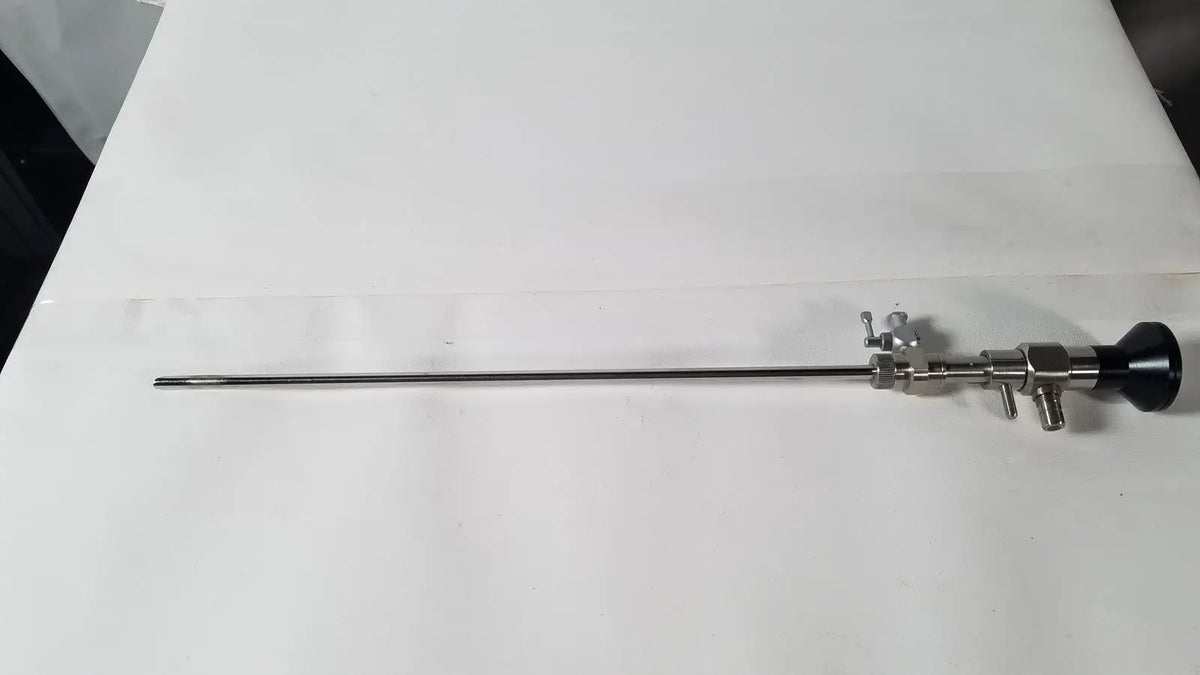 Rigid hysteroscopes endonest endoscope 01206 with long metallic shaft and black ergonomic handle with control knobs