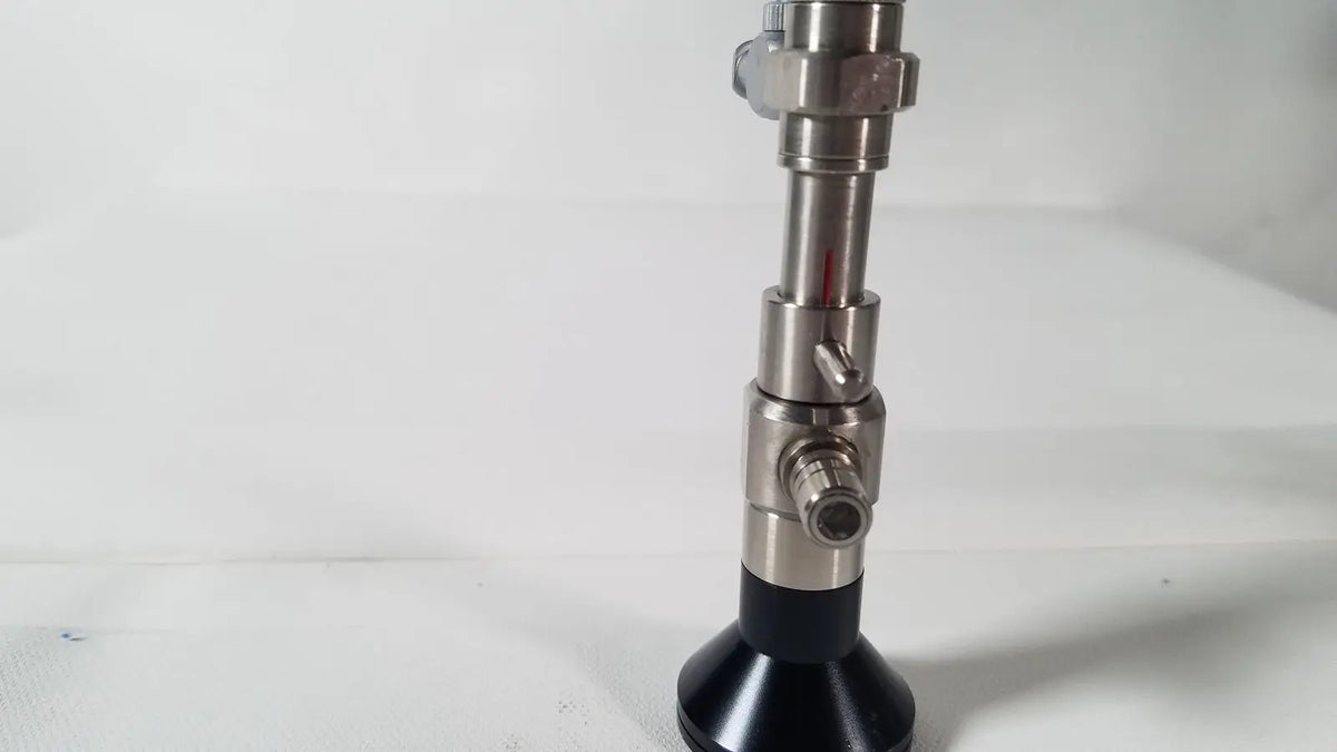 Silver metallic rigid hysteroscopes Endonest endoscope 01206 with black rubberized base and threaded connectors