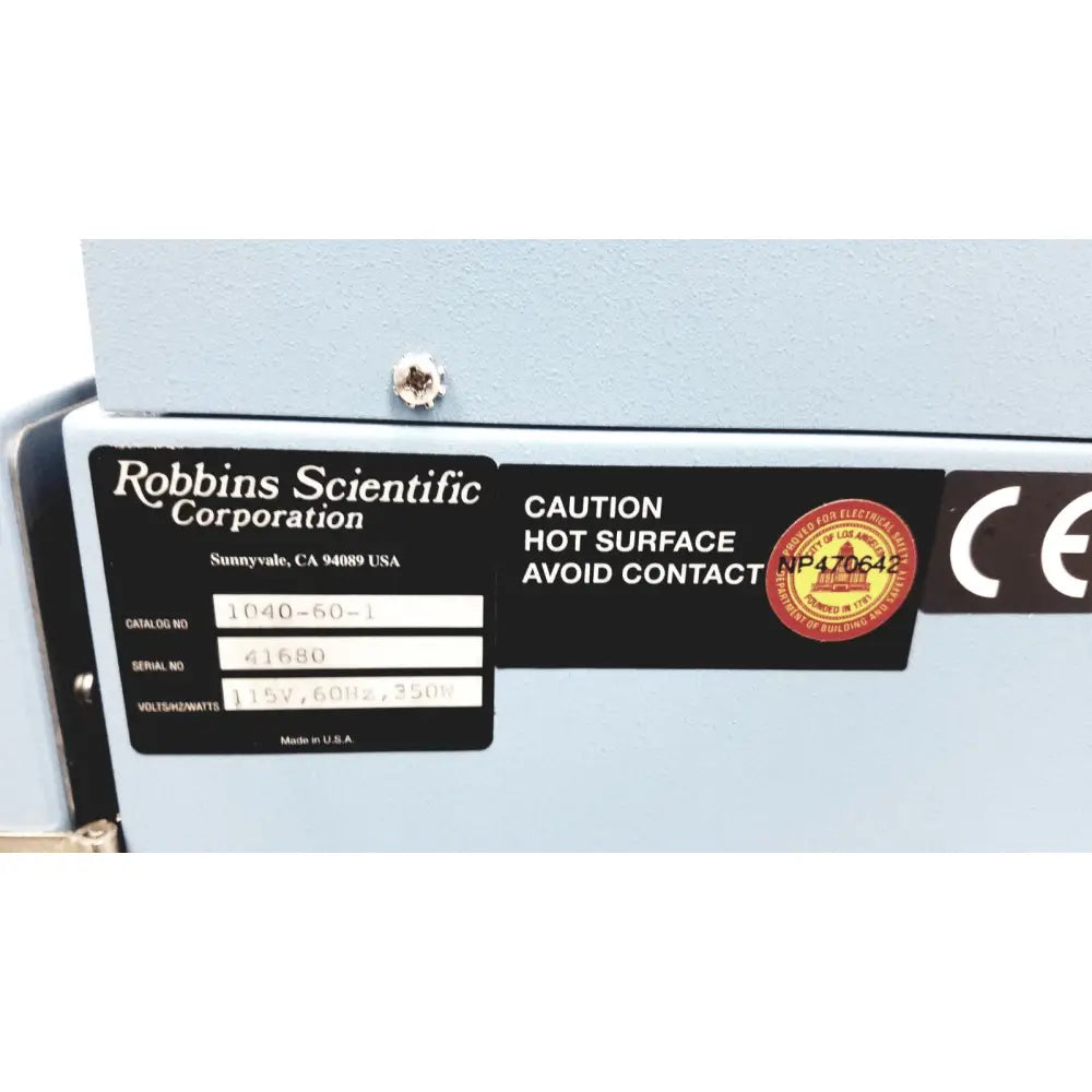 Light blue robbins scientific hybridization incubator model 400 temperature controller with black label and technical specifications