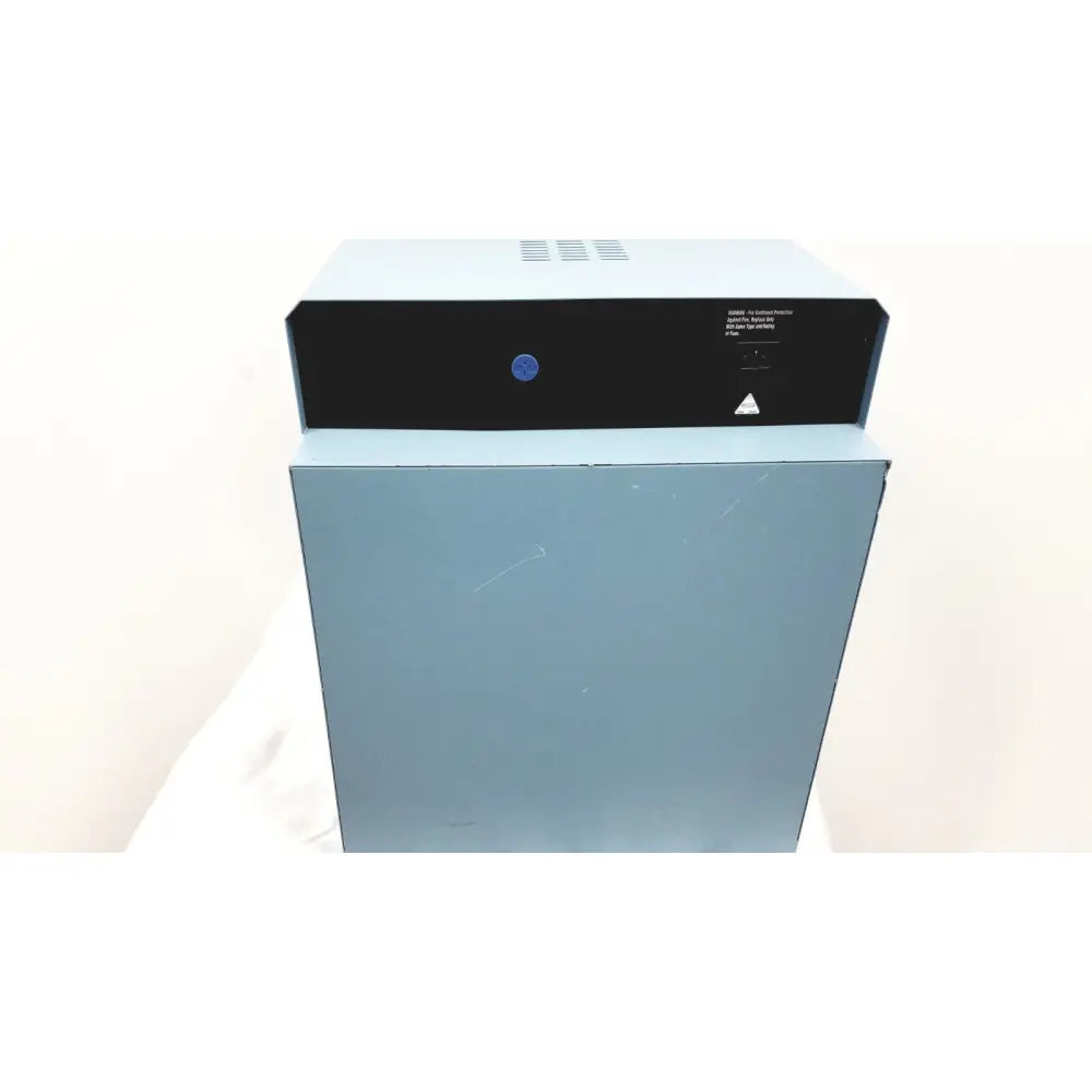Light blue robbins scientific hybridization incubator model 400 temperature controller with black top panel and blue indicator light